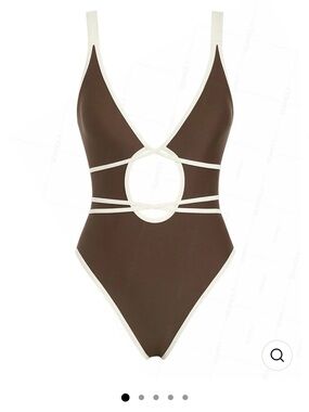 NEW WITH TAGS Sea Molly Brown and Cream Cutout One-Piece Swimsuit with ties